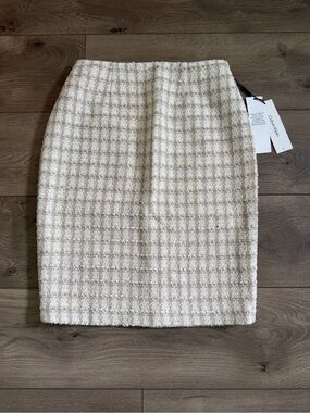 Calvin Klein Cream Check Tweed Pencil Skirt Size 2
